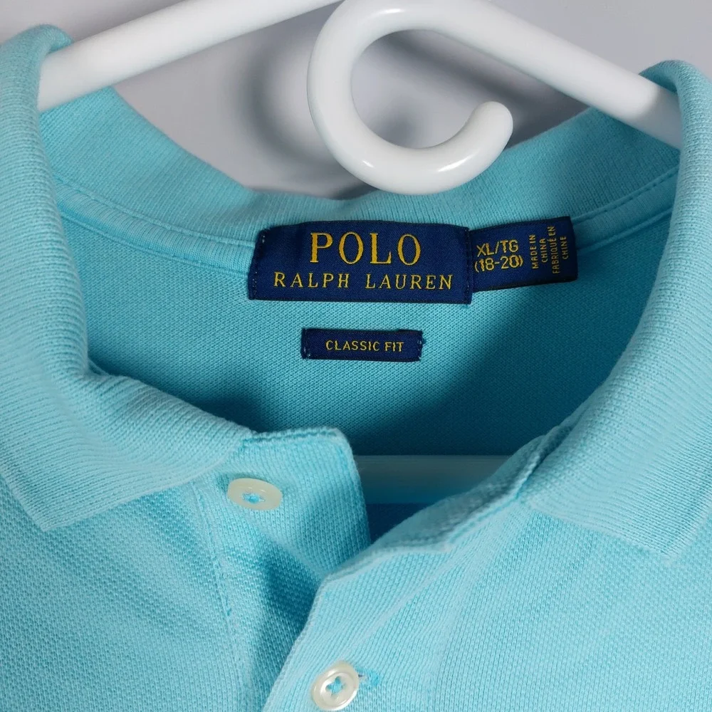 Polo Ralph‎ Lauren Youth XL Classic Fit Shirt Collar Golf Turquoise Purple Pony